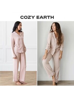 Cozy Earth Long Sleeve Bamboo Pajama Set in Rose Blush Size Small